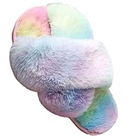 Girl's Fuzzy Fluffy Furry Slippers Fur Flip Flop Open Toe Slippers Cross Band Shoes Slides for Girls House Home Indoor Outdoor