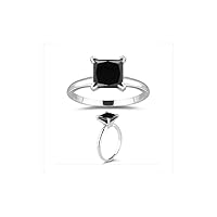 1.14 Cts of 5.26x4.98x4.32 mm AA Princess Black Diamond Solitaire Ring in Platinum -(Diamond Appraisal Included)