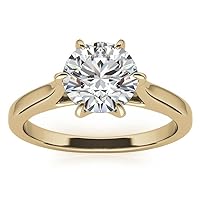 925 Silver 10K/14K/18K Solid Yellow Gold Handmade Engagement Ring 1 CT Round Cut Moissanite Diamond Solitaire Wedding/Bridal Ring Vintage Antique Anniversary Best Ring Gift for Her
