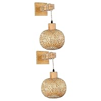 BESTOYARD 2pcs Hanging Night lamp Rattan Wall Lights for Living Room Japanese Wall Sconce Bedroom Wall Sconce Bamboo Wall lamp Wicker Wall lamp Rustic Wall Sconce sconces Wooden Fixture