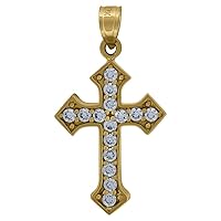 10k Gold CZ Cubic Zirconia Simulated Diamond Unisex Cross Height 28.7mm X Width 15.2mm Religious Charm Pendant Necklace Jewelry for Women