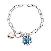 Graffiti Street Blue Denim Division Pattern Heart Chain Bracelet Jewelry Charm Fashion