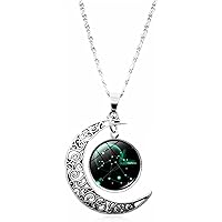 Fashionable 12 Constellation Necklace Crescent Moon Pendant Zodiac Astrology Horoscope Charm Summer Necklaces For Women Girls Valentine'S Day Birthday,Sagittarius Professional Processed