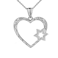 STAR OF DAVID HEART PENDANT NECKLACE IN WHITE GOLD - Gold Purity:: 10K, Pendant/Necklace Option: Pendant Only