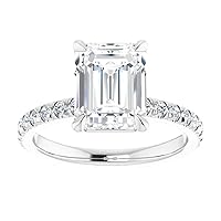 10K Solid White Gold Handmade Engagement Rings 2 CT Emerald Cut Moissanite Diamond Solitaire Wedding/Bridal Ring Set for Woman/Her Propose Ring, Perfact for Gifts Or As You Want