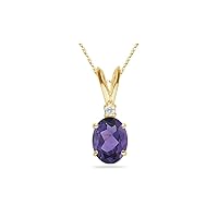 0.02 Cts Diamond & 0.60 Cts of 7x5 mm AAA Oval Amethyst Pendant in 14K Yellow Gold