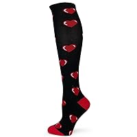 Fashion Red Hearts On Black Knee High Socks.For Valentine Day Gift