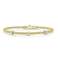 14k Gold Two tone Polished Stretchable Bracelets Cuff Stackable Bangle Bracelet With Lobster Clasp 7.25 Inch Jewelry Gifts for Women