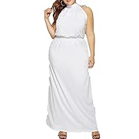 Women's Off Shoulder Sleeveless Tie Back Halter Dress Formal Party Evening Gowns Long Cocktail Dresses Big Size Prom Dress