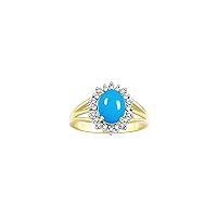 14K Yellow Gold Ring: Princess Diana Inspired 9X7MM Gemstone and Dazzling Halo of Diamonds - Exquisite Jewelry for Women in Sizes 5-10