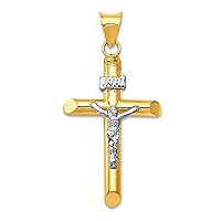 14k Yellow and Ahite Gold Jesus Cross Charm Pendant