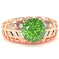 Men's Tire Tread Peridot Diamond Ring In Solid 14k Rose Gold