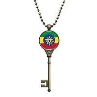 Stripes Ethiopia Flag Crayon Drawing Key Necklace Pendant Tray Embellished Chain