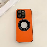 Luxury Lens Camera Protected Case for iPhone 14 13 12 Pro Max 11 14 Plus Shockproof TPU Hybrid PU Magnetic Coil Phone Cover Back,Orange,for iPhone 11