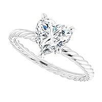 10K Solid White Gold Handmade Engagement Ring 1.0 CT Heart Cut Moissanite Diamond Solitaire Wedding/Bridal Ring for Women/Her Propose Rings
