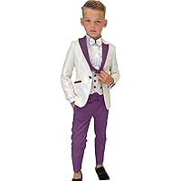 Kids Tuxedo Suits for Boys Jacquard 3 Piece Slim Fit Dress Clothes Wedding Dinner Blazer Vest Pants
