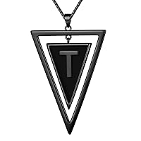 beautlace Double Triangle Letter Necklaces Silver/18K Gold/Black Gun Plated Initial Geometric Minimalist Pendant Alphabet Name Necklace Jewelry for Men and Women KP0158, Metal, Cubic Zirconia