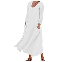 Women's Sun Dresses Summer Casual Casual Fashion Solid Cotton and Hemp Short Sleeve Medium Long Dress Casual