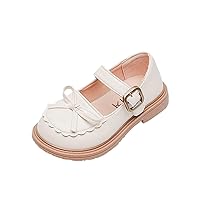 Shoes for Girls Size 13 Girls Leather Bow Design Soft Round Toe Princess Dress Flat Girls Sandals Size 13 Wide