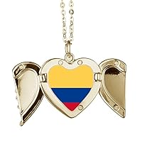 Colombia National Flag South America Country Folded Wings Peach Heart Pendant Necklace, ys/m