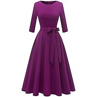 DRESSTELLS Cocktail Dress for Women, Vintage Modest Wedding Guest 3/4 Sleeves Fall Dresses 2024, Formal Church Dress