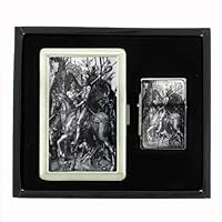 Albrecht Durer Knight Death Devil Cigarette Case and Oil Lighter Gift Set D-211