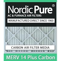 Nordic Pure 16x24x1 (15 1/2 x 23 1/2 x 3/4) Pleated Air Filters MERV 14 Plus Carbon 12 Pack