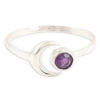 NOVICA Artisan Handmade Amethyst Wrap Ring Moon .925 Sterling Silver from India Gemstone Sun 'Celestial Beauty in Purple'