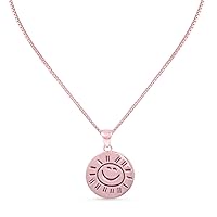 Rose Gold Plated Sterling Silver You Are My Sunshine Necklace Happy Face Smiling Sun Necklace Small Round Pendant Sterling Silver Box Chain Included