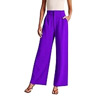 Women's Flowy Wide Leg Pants Loose Fit Elastic Waist Palazzo Pants Summer Business Casual Trousers with Pocket