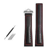 Cow Leather Watch Strap 22mm Watchband for tag Heuer Fiyta Tissot Watch Band Red Stitches Genuine Leather Bracelet (Color : Black red-Silver, Size : 22mm)