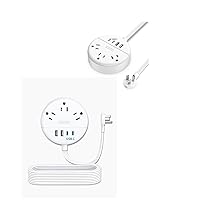 Ultra Flat Plug Power Strip Bundle, 5 FT 10 FT Flat Extension Cord with 4 USB Ports(2 USB C Port), Mountable, Compact for Home Office, Travel, Cruise Ship, Dorm Room, White