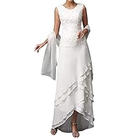 Mother of The Bride Dresses Lace Evening Formal Dress Ankle Length Chiffon Scarve Shawls Wraps Tiered
