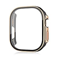 for Apple Watch Ultra 49mm smartwatch Screen Protector PC Glass+case Bumper Tempered Accessories iwatch Series Ultra 49 mm (Color : Black Rose Gold, Size : Ultra 49mm)
