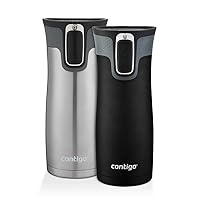 Contigo West Loop Stainless Steel Vacuum-Insulated Travel Mug with Spill-Proof Lid, Keeps Drinks Hot up to 5 Hours and Cold up to 12 Hours, 16oz 2-Pack, Matte Black & Steel