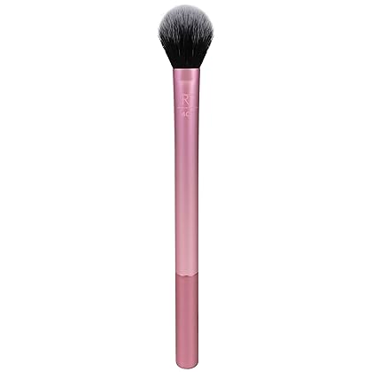 Real Techniques Makeup Setting Brush, For Setting Powder, Loose Powder, & Pressed Powder, Face Makeup Brush, 402 Brush, Sheer Coverage For Highlighter, Synthetic & Cruelty-Free Bristles, 1 Count