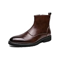 Men's Fashion High Top Pointed Side Zipper Business Oxford Boots Men's Wingtip Brogue Leather Dress Boots