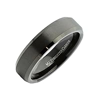 Custom Engraved 6mm or 8mm Black Plated Tungsten Carbide Brushed Center Beveled Edge Band Ring