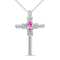 SZUL Natural Gemstone And Diamond Cross Pendants in 10K White Gold (Availbale in Amethys, Ruby, Emerald & More)