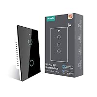 WiFi Smart Wall Light Switch,Glass Panel, Multi-Control(3 Way), 2.4GHz Wi-Fi Touch Switches, Neutral Wire Required, Remote Control Smart Life/Tuya App, Work with Alexa, Google Home Black 2 Gang