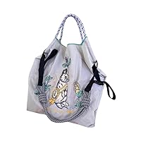Shoulder Bag for Women, Embroidered with Cute Graphic, Bright Color, Make it a Crossbody with Rope Extension Sold Seperately (Grey Bunny, Medium)