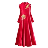 Chinese Style Women Dress Autumn Embroidery Elegant Slim Lady Party