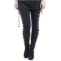 Plus Size Womens Pants Gothic Criss Cross Lace Up Buckle Strap Skinny Leggings Steampunk Ladies Trouser (Black-2, L)