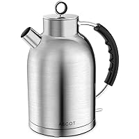 ASCOT Electric Kettle, Electric Tea Kettle Hot Water Kettle Stainless Steel Kettle 1.6L 1500W Retro Tea Heater & Boiling Water, Auto Shut-Off and Boil-Dry Protection (Matte Silver)