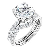 10K Solid White Gold Handmade Engagement Rings 4 CT Round Cut Moissanite Diamond Solitaire Wedding/Bridal Ring Set for Wife, Promise Rings