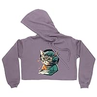 Engineer Cat Women's Cropped Hoodie - Colorful Cropped Hoodie - Animal Hooded Sweatshirt
