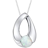 PEORA Sterling Silver Slider Solitaire Pendant Necklace for Women in Various Gemstones, Round Shape 6mm, with 18 inch Italian Chain