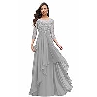 Mother of The Bride Dresses for Wedding Long Sleeves Lace Formal Evening Dress Ruffles Mother of Groom Dresses YB20