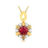 Unique Flower Shape Lab Made Red Ruby 925 Sterling Silver Pendant Necklace with Cubic Zirconia Link Chain 18