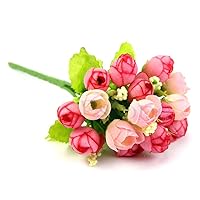 15 for Head Rose Fake Silk Flower Leaf Artificial Home Wedding Decor Bridal Bouq Flower Pots Indoor with Drainage